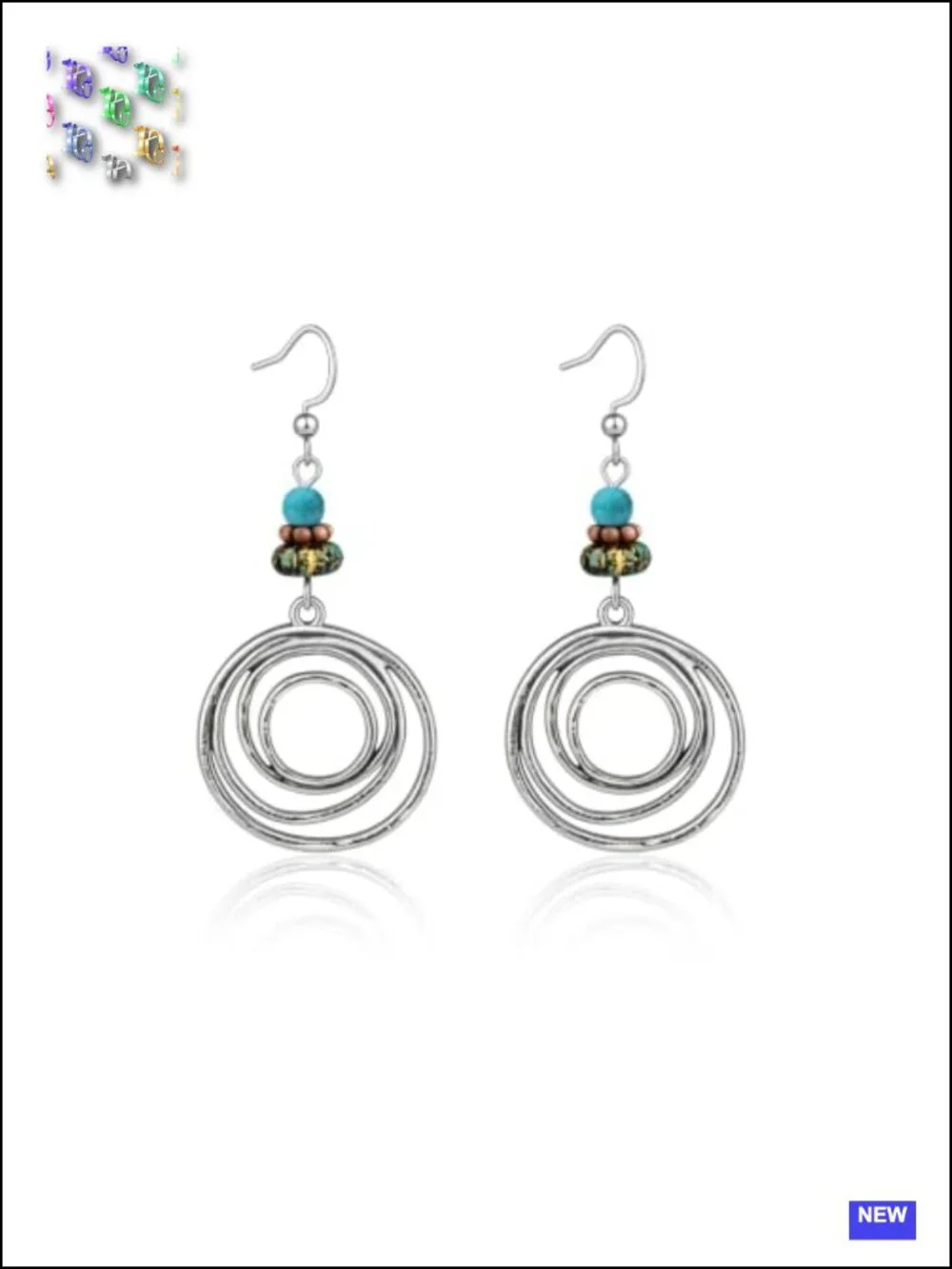 Boho Dangle Earrings with Silver Plated Brass & Turquoise Beads